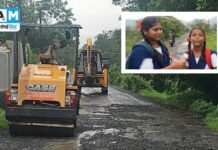 छत्रीचा माईक अन् मुलींचा ‘ग्राउंड रिपोर्ट’ : खड्ड्यांच्या रस्त्याची अखेर दुरुस्ती…!