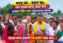 काजू खा…बदाम खा…पण शेतकऱ्यांना मदत करा : आमदार रोहित पवार शेतकऱ्यांच्या बांधावर, शेतकऱ्यांना हेक्टरी 50 हजार मदत करा…!